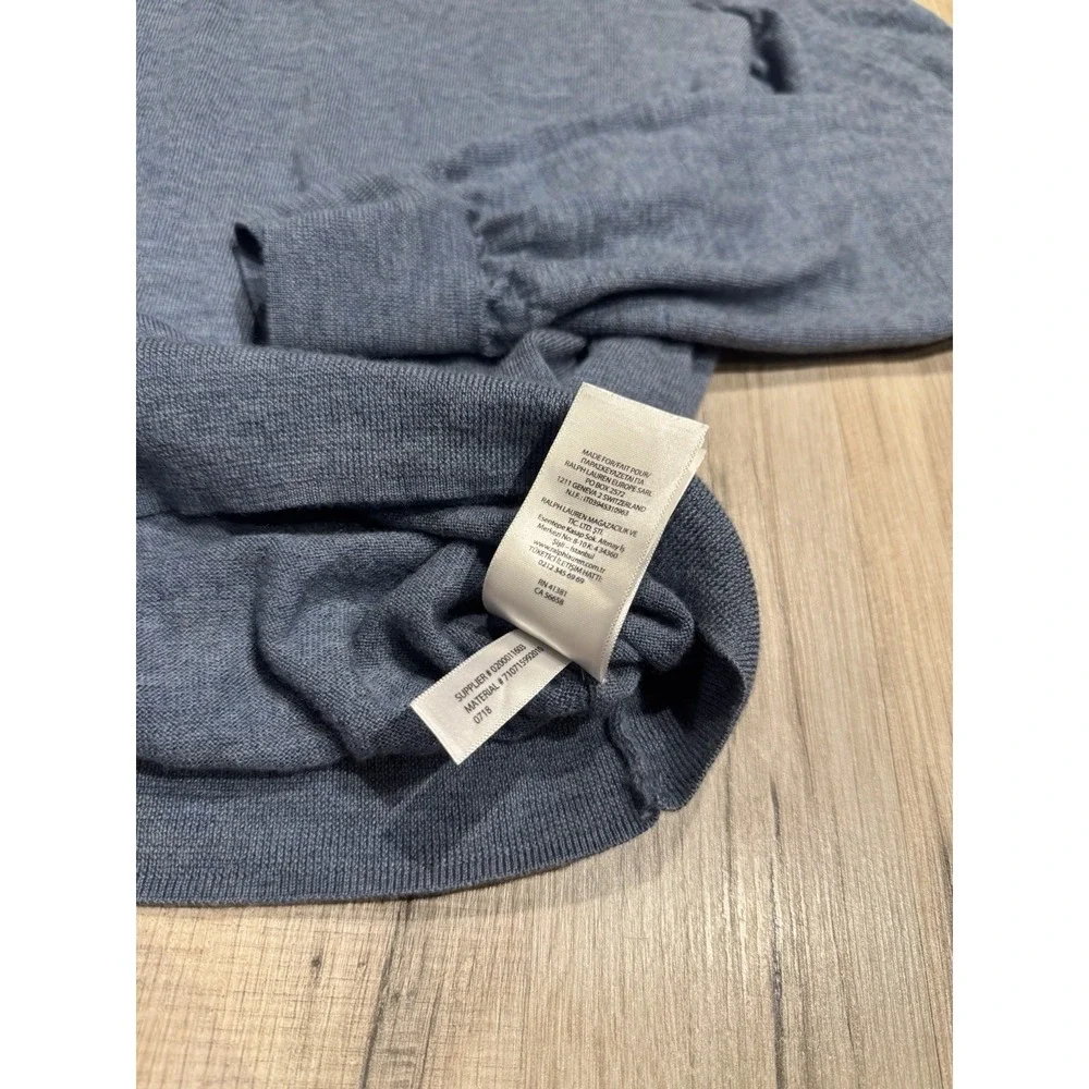 Polo Ralph Lauren Men's L Gray 100% Merino Wool V-Neck Pullover Logo Sweater